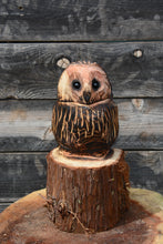 Load image into Gallery viewer, 13 Inch Redwood Owl Chainsaw-Carving | Rustic Wood Home Decor