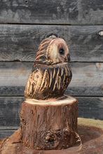 Load image into Gallery viewer, 13 Inch Redwood Owl Chainsaw-Carving | Rustic Wood Home Decor