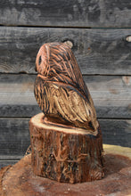 Load image into Gallery viewer, 13 Inch Redwood Owl Chainsaw-Carving | Rustic Wood Home Decor