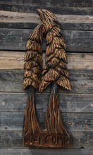Load image into Gallery viewer, 38"x12" Wall-Hanging Double Tree "Welcome" Chainsaw Carved Wood Sculpture