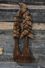 Load image into Gallery viewer, 38"x12" Wall-Hanging Double Tree "Welcome" Chainsaw Carved Wood Sculpture
