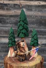 Load image into Gallery viewer, 10" Mini Flag-Bearing Moose | Chainsaw-Carved Wood Sculpture with Interchangeable Accessories