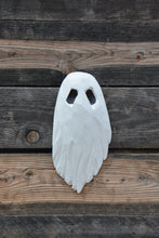 Load image into Gallery viewer, 11" x8" Chainsaw Carved Wall Hanging Ghost | Spooky Halloween Decor from Upcycled Cedar