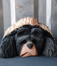 Load image into Gallery viewer, Bear Stuck in a Log; Hand Carved Chainsaw Sculpture 13” x 10”