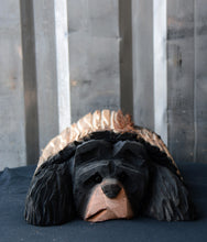 Load image into Gallery viewer, Bear Stuck in a Log; Hand Carved Chainsaw Sculpture 13” x 10”