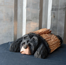 Load image into Gallery viewer, Bear Stuck in a Log; Hand Carved Chainsaw Sculpture 13” x 10”
