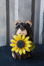 Load image into Gallery viewer, 10"x5" Mini Customizable Bear (Sunflower) – Chainsaw Carved Wood Sculpture