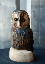 Load image into Gallery viewer, 11"x5" Chainsaw Carved Owl Sculpture on Base