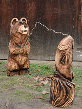 Load image into Gallery viewer, 25 inch Chainsaw Carved Bear| Fishing Pole - Flag - Marshmallow Stick Holding Wooden Bear Sculpture