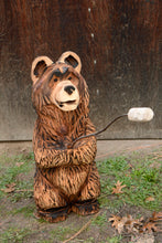 Load image into Gallery viewer, 25 inch Chainsaw Carved Bear| Fishing Pole - Flag - Marshmallow Stick Holding Wooden Bear Sculpture
