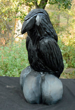 Load image into Gallery viewer, 18" Raven on Rocks Chainsaw Carving | California Cedar Wood, Painted & Sealed | Artist & Carver Jess Alice