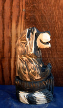 Load image into Gallery viewer, Chainsaw Carved 18" Raccoon With Sign "Go Away" | California Cedar Wood Sculpture | One-Of-A-Kind Original Artwork by Artist Jess Alice