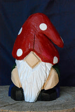 Load image into Gallery viewer, Small 13" Garden Gnome Sculpture | Chainsaw Carving, Hand-Painted Original Artwork| Artist & Carver Jess Alice