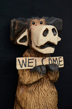 Load image into Gallery viewer, Chainsaw Carved 4ft Moose Sculpture with "Welcome" Sign | Artist Jess Alice