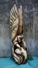 Load image into Gallery viewer, 3ft Bird with Wings Out, Fish in Talons | California Cedar Chainsaw Carved Wood Sculpture | Artist & Carver Jess Alice