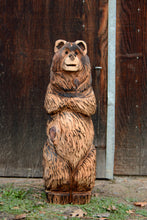 Load image into Gallery viewer, 3ft Chainsaw Carved Bear| Fishing Pole - Flag - Marshmallow Stick Holding Wooden Bear Sculpture