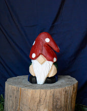 Load image into Gallery viewer, Small 13" Garden Gnome Sculpture | Chainsaw Carving, Hand-Painted Original Artwork| Artist & Carver Jess Alice