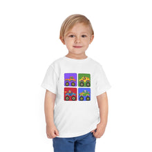 Load image into Gallery viewer, Toddler Tee | Educational and Interactive Clothing | 4 Color Block Cute Monster Trucks with Animal top - Jess Alice
