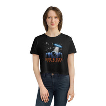 Load image into Gallery viewer, "Hide and Seek Champion" Bigfoot and UFO Alien Cropped T-Shirt | Women's Flowy Mid Drift Tee - Jess Alice