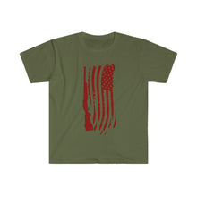 Load image into Gallery viewer, Red American Flag and Rifle Shirt | USA | Design Printed on Front | Graphic T Shirt | Unisex Cotton Tee - Jess Alice