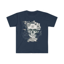 Load image into Gallery viewer, Skull and Flower Helm of Awe "Conquer" Shirt | Viking - Norse - Icelandic Rune | Unisex Soft style T-Shirt - Jess Alice