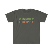 Load image into Gallery viewer, "Choppy Choppy" with "o" as a SAW | Wood Working T-shirt | 2 TONE Color Text | Wood Carver Tee | Unisex Cotton Softstyle Shirt - Jess Alice