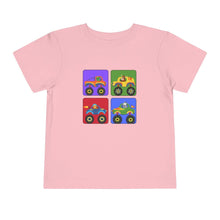 Load image into Gallery viewer, Toddler Tee | Educational and Interactive Clothing | 4 Color Block Cute Monster Trucks with Animal top - Jess Alice