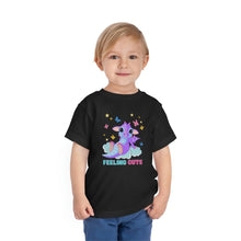Load image into Gallery viewer, "Feeling Cute" Dragon sitting on a cloud surrounded by Butterflies and Stars | Toddler Short Sleeve Tee - Jess Alice