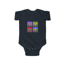 Load image into Gallery viewer, Infant Clothing | Bodysuit Jumper with snaps | Educational Interactive Clothing | 4 Color Block Cute Monster Trucks with Animals - Jess Alice
