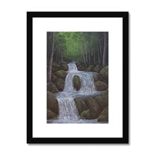 Load image into Gallery viewer, "Mossy Rocks" Framed & Mounted Fine Art Print | Artist Jess Alice | Mossy Rock Waterfall Landscape Painting - Jess Alice