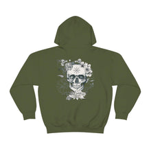 Load image into Gallery viewer, Skull and Flower Helm of Awe "Conquer" Hoodie | Viking - Norse - Icelandic Rune Hooded Sweatshirt - Jess Alice