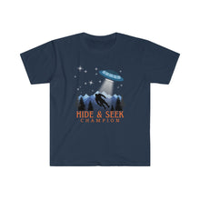 Load image into Gallery viewer, "Hide and Seek Champion" Bigfoot and UFO Alien Unisex Softstyle T-Shirt - Jess Alice
