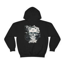 Load image into Gallery viewer, Skull and Flower Helm of Awe "Conquer" Hoodie | Viking - Norse - Icelandic Rune Hooded Sweatshirt - Jess Alice