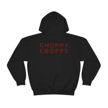 Load image into Gallery viewer, "Choppy Choppy" with "o" as a SAW Sweatshirt | Wood Working Hoodie | Red Color Text | Wood Carver Unisex Heavy Blend Hooded Sweatshirt - Jess Alice