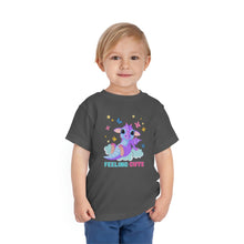 Load image into Gallery viewer, "Feeling Cute" Dragon sitting on a cloud surrounded by Butterflies and Stars | Toddler Short Sleeve Tee - Jess Alice