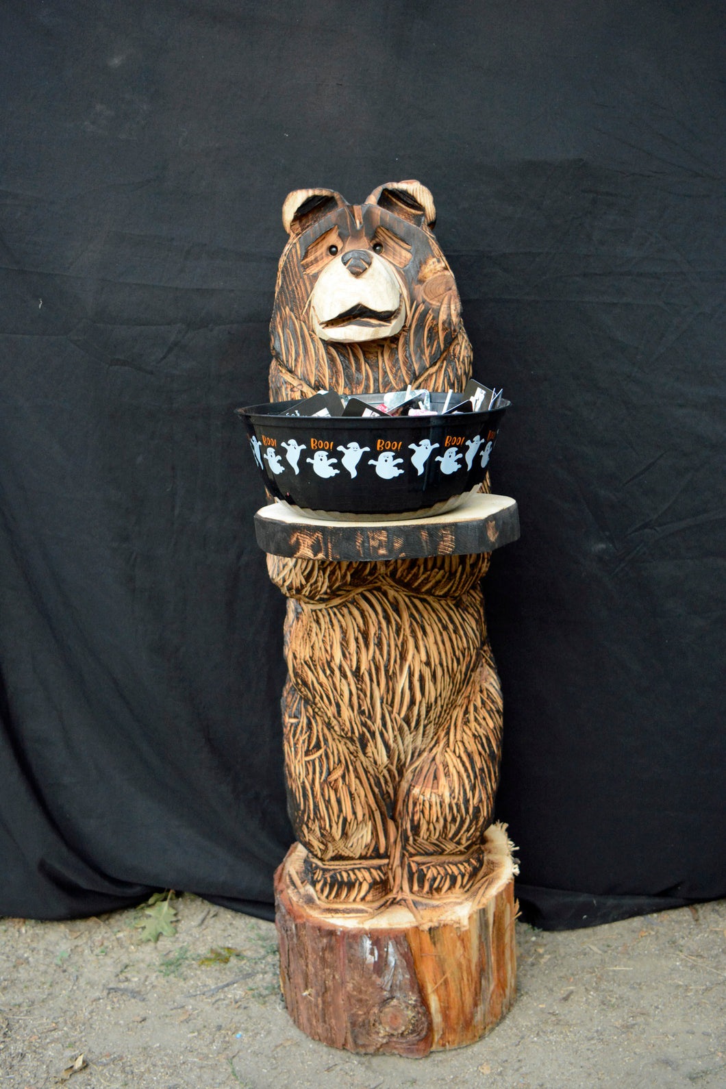 Side Table 3ft Standing Bear on Base Chainsaw Carving | Chainsaw Artist Jess Alice