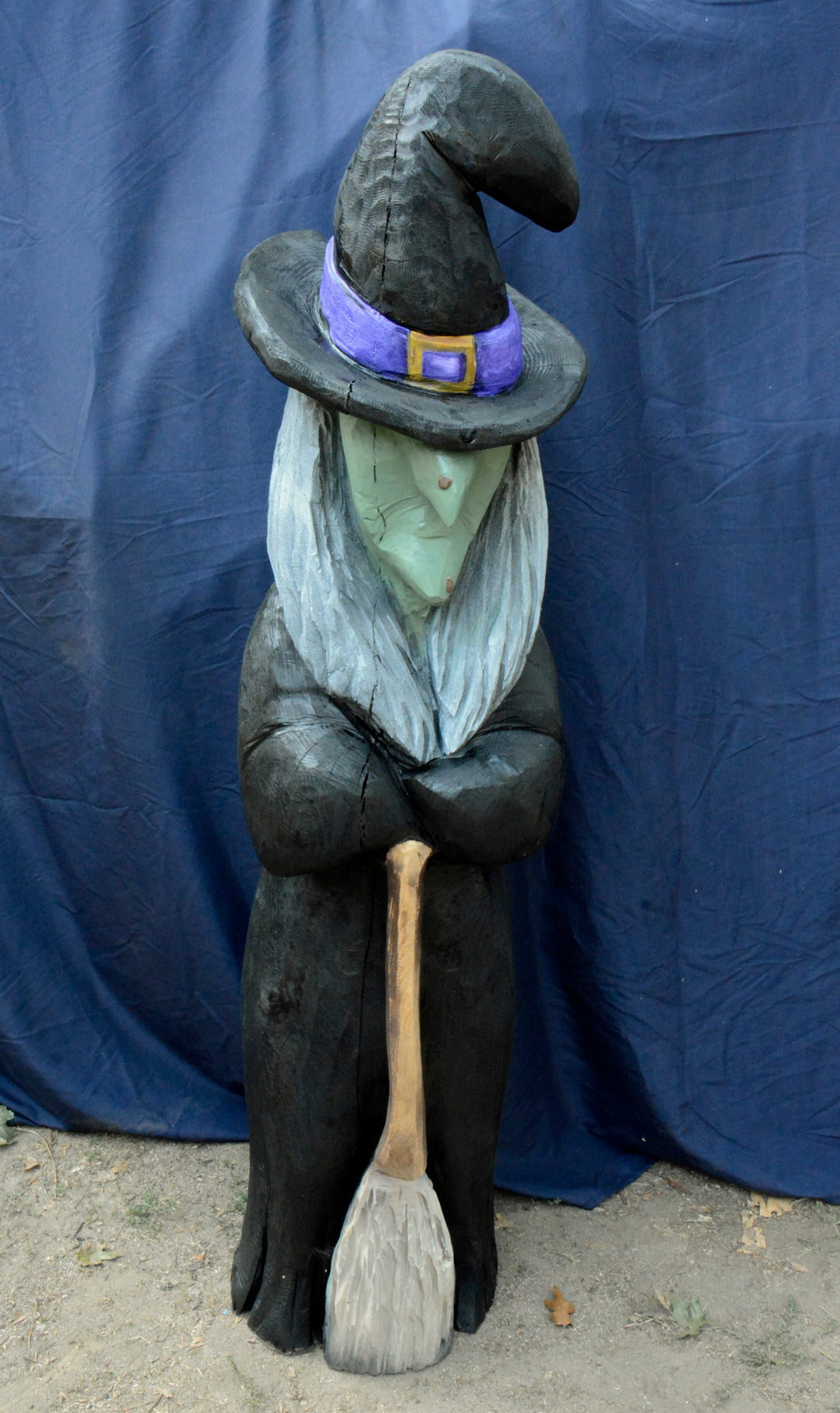 Witch Chainsaw Carved Wood Sculpture | 4.5ft One-Of-A-Kind, Painted, Enchanting Witch Art | Handcrafted Artist Jess Alice