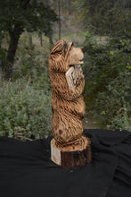 Load image into Gallery viewer, Chainsaw Carved &quot;Wrong House&quot; 24&quot; Sign Bear on Base Wood Sculpture | Raw California Cedar | One-Of-A-Kind Original Artwork | Artist &amp; Carver Jess Alice

