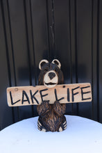 Load image into Gallery viewer, 13-Inch Chainsaw Carved Bear with Interchangeable &#39;Lake Life&#39; Sign
