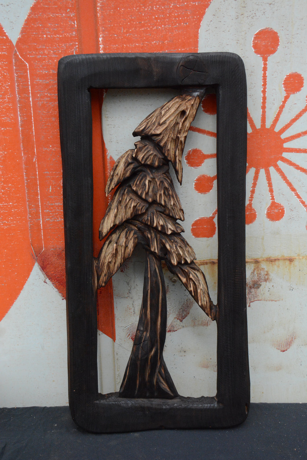 26x12 Single-Slab Framed Cedar Tree Wall Art – Handmade Chainsaw Carving by Jess Alice