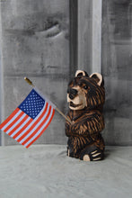 Load image into Gallery viewer, 10-Inch Customizable Chainsaw Carved Bear with Interchangeable Accessories – Rustic Cedar Wood Sculpture for Shelves, Tabletops, and Nooks
