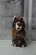 Load image into Gallery viewer, 10-Inch Customizable Chainsaw Carved Bear with Interchangeable Accessories – Rustic Cedar Wood Sculpture for Shelves, Tabletops, and Nooks
