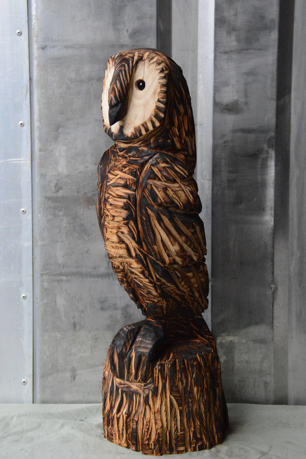 24-Inch Chainsaw Carved Owl Sculpture on Base