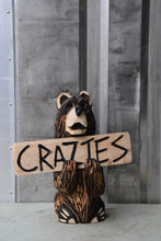 Load image into Gallery viewer, 16-Inch Chainsaw Carved Bear with Interchangeable &#39;Crazies&#39; Sign
