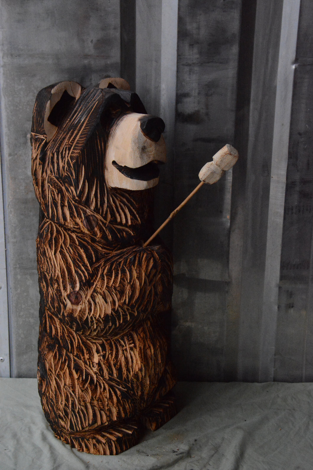 2ft Customizable Standing Bear with Versatile Accessories – Chainsaw Carved Cedar Sculpture by Jess Alice