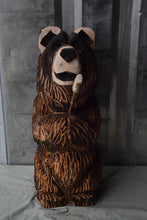 Load image into Gallery viewer, 2ft Customizable Standing Bear with Versatile Accessories – Chainsaw Carved Cedar Sculpture by Jess Alice
