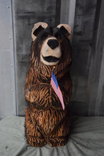 Load image into Gallery viewer, 2ft Customizable Standing Bear with Versatile Accessories – Chainsaw Carved Cedar Sculpture by Jess Alice
