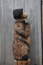 Load image into Gallery viewer, 3.5ft Chainsaw Carved Moose with &#39;Howdy&#39; Sign – Handcrafted Cedar Yard Art for Rustic Home and Garden Decor
