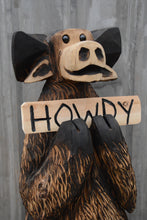 Load image into Gallery viewer, 3.5ft Chainsaw Carved Moose with &#39;Howdy&#39; Sign – Handcrafted Cedar Yard Art for Rustic Home and Garden Decor
