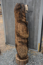 Load image into Gallery viewer, 5 ft Chainsaw Carved Bear Holding Fish on Base | California Cedar Rustic Wood Sculpture
